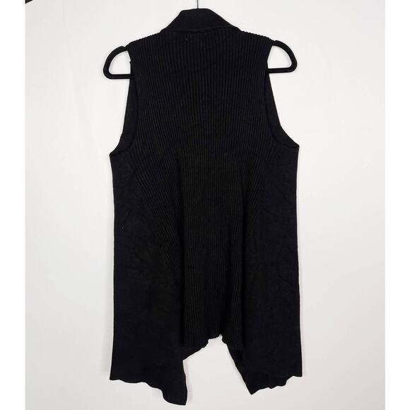 Magnolia Grace Large L Black Sleeveless Cardigan Sweater Drape Open Front Ribbed - Picture 2 of 8